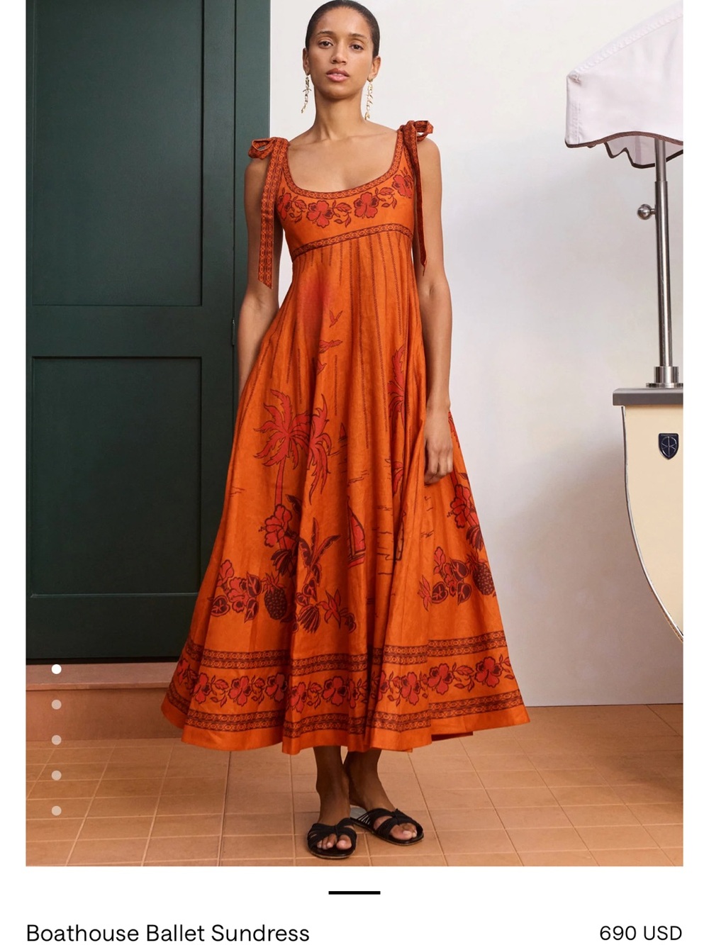 Alemais Rust Orange Floral Tie-Shoulder  Boathouse Ballet Sundress